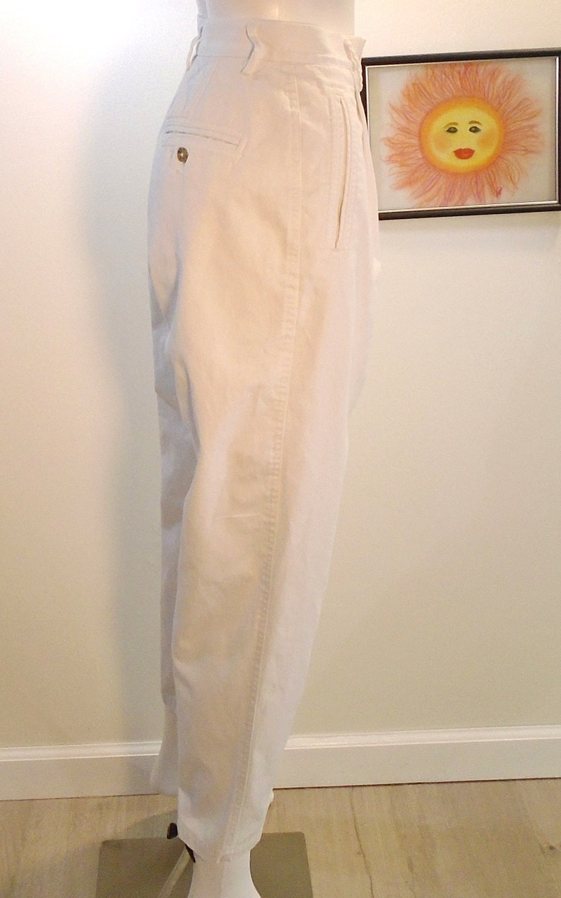 Vintage 80s High Waist White Trouser Pants Size 4 Cotton