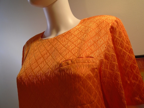 Vintage 80s Bright Orange Shiny Textured Polyeste… - image 1