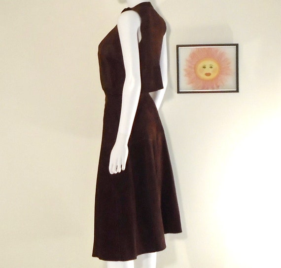 Vintage 70's Snap Front Brown Suede Skirt and Mat… - image 2