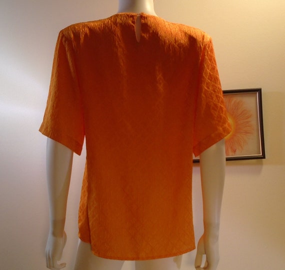 Vintage 80s Bright Orange Shiny Textured Polyeste… - image 4