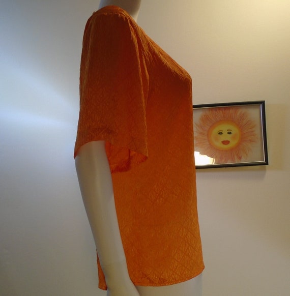 Vintage 80s Bright Orange Shiny Textured Polyeste… - image 5