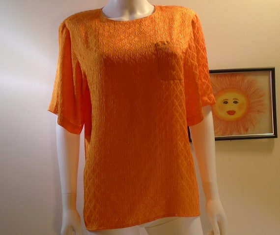 Vintage 80s Bright Orange Shiny Textured Polyeste… - image 2