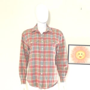 Vintage Plaid Shirt Button Shoulder Pads Cotton/Linen India