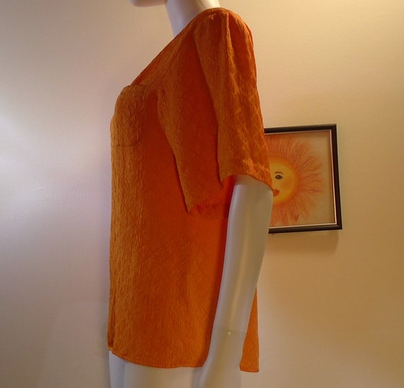 Vintage 80s Bright Orange Shiny Textured Polyeste… - image 3