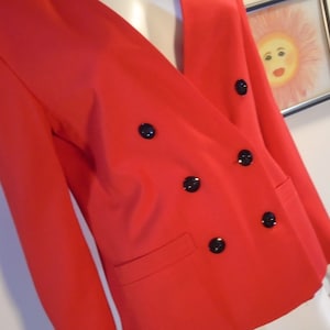 Red Double Breasted Lined Blazer Jacket Vintage 80s JH Collectibles Size 6 Black Buttons