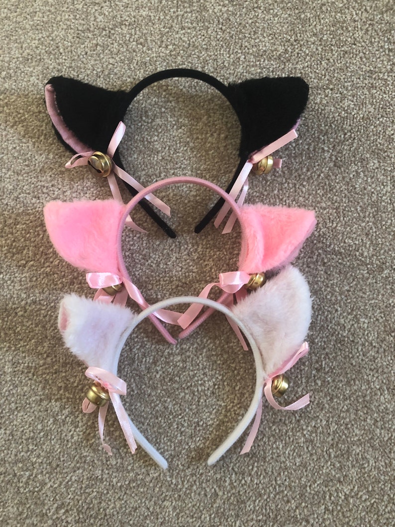 Fluffy Cat Ear Cute Cosplay Costume With Bell Black Headband Etsy