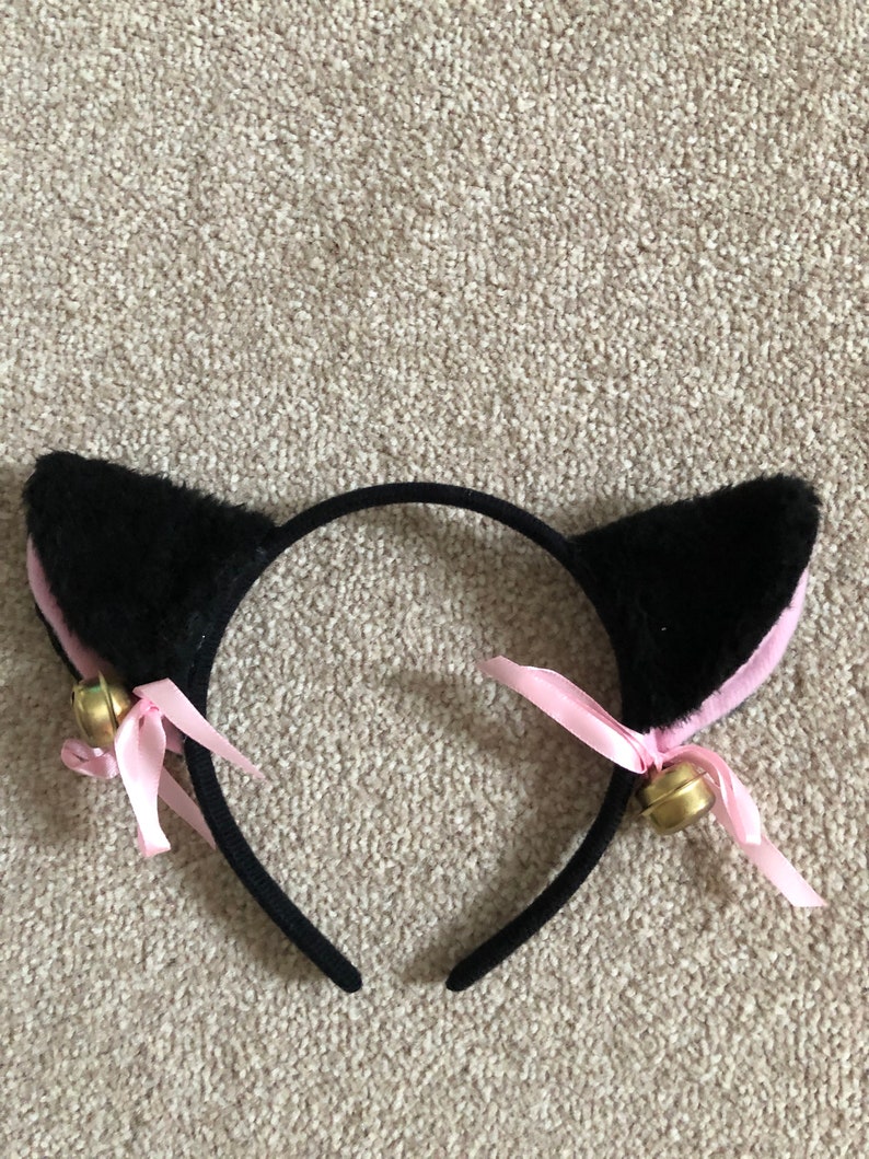Fluffy Cat Ear Cute Cosplay Costume With Bell Black Headband Etsy UK