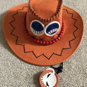 Rulercosplay Portgas D Ace Cowboy Hat Pirate Anime Cosplay Hat Necklace Orange