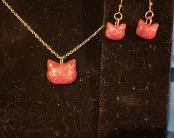 Juego de collar y aretes de gato