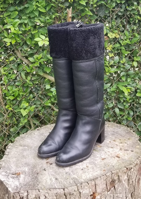 Sz 10 Knee High Boots /Genuine Leather Faux Fur/ C