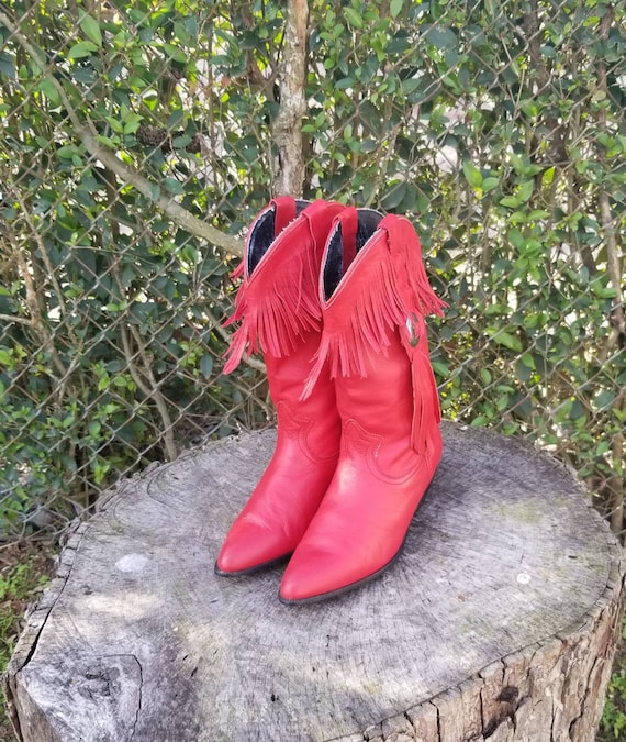 Sz 6.5 Cowboy/Cowgirl Boots/Red Leather Western St