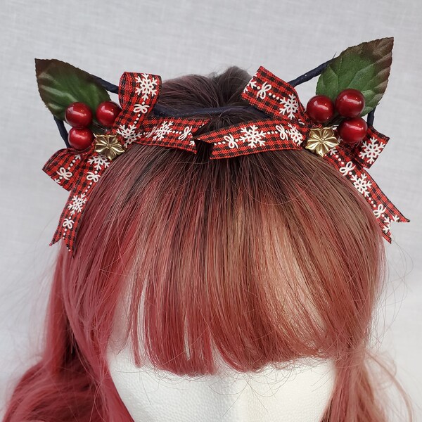 Christmas Plaid Cat Ear Headband