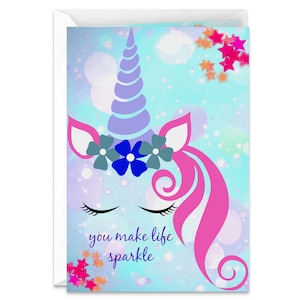 You Make Life Sparkle, Have a Magical And Happy Birthday Unicorn themed Handmade Greeting Card