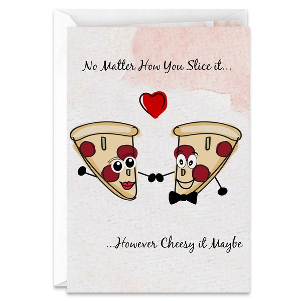 Pizza and Puns, Silly and Cheesy Happy Anniversary Handmade Greeting Card