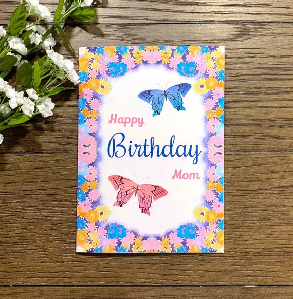 Joyeux Anniversaire Maman Papillon Et Fleurs Fait Main Carte Etsy
