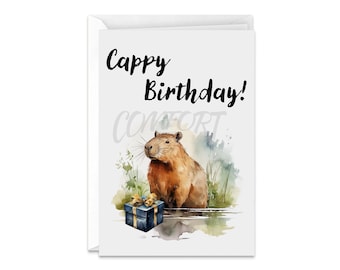 Funny Capybara Birthday Card: Cappy Birthday Pun (Digital Download)