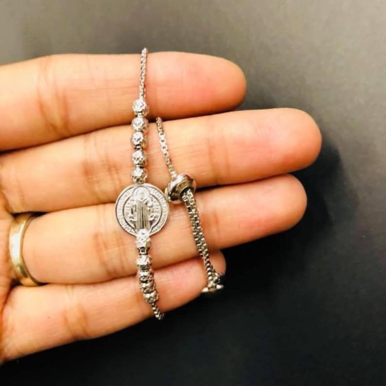Saint Benedict Bracelet San Benito Pulcera Medal Sterling Etsy