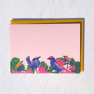 Bird Note Card Set, Bird and Flowers Stationery Card, Blank Bird Notecards, Wildlife Art Note Cards for Bird Lover, Bird Stationary Card Set