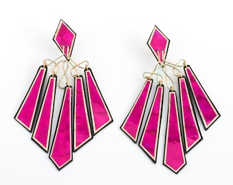 Kolczyki wiszące Hologram Fuchsia Vintage z lat 80.
