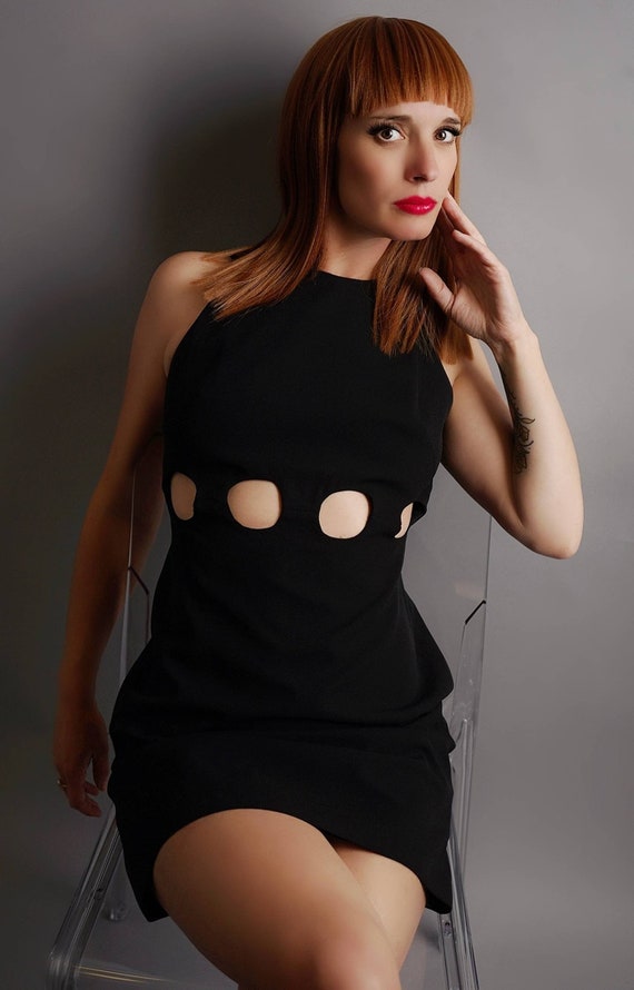 Circular Cut Out Black Mini Dress - image 2