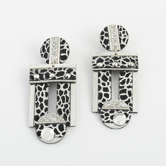 Cenci Animal Print Painted Leather Earrings - image 1
