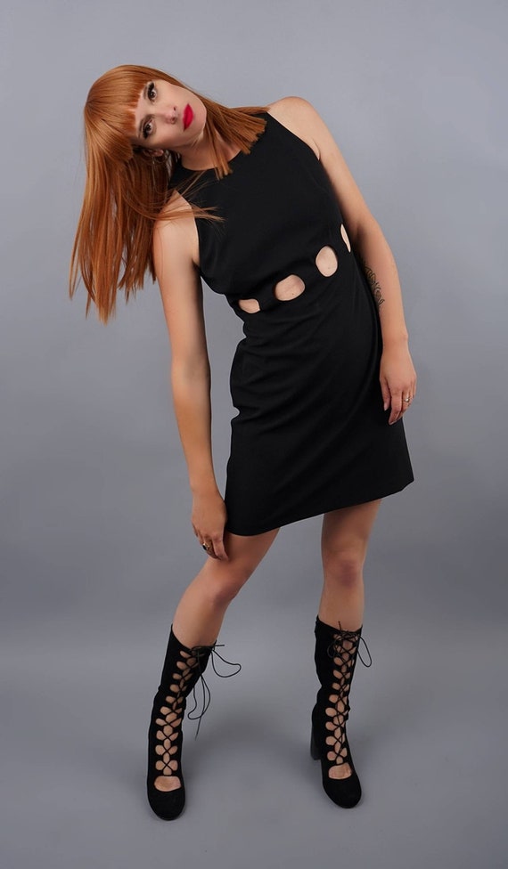 Circular Cut Out Black Mini Dress