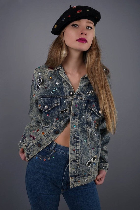 Vintage Acid Wash Embellished Jean Jacket