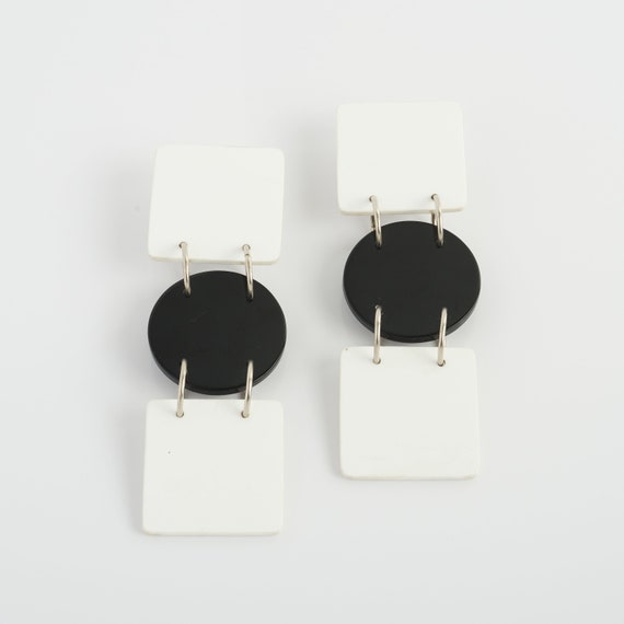 Black & White Vintage Pierced Lucite Drop Earring… - image 1