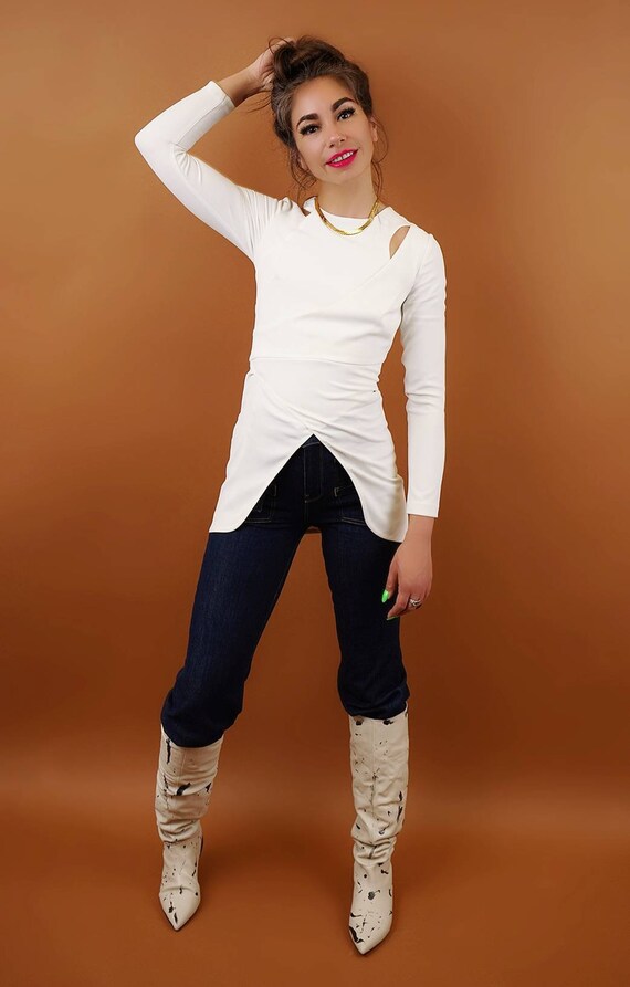 Asymmetrical Cut Out White Blouse - image 3