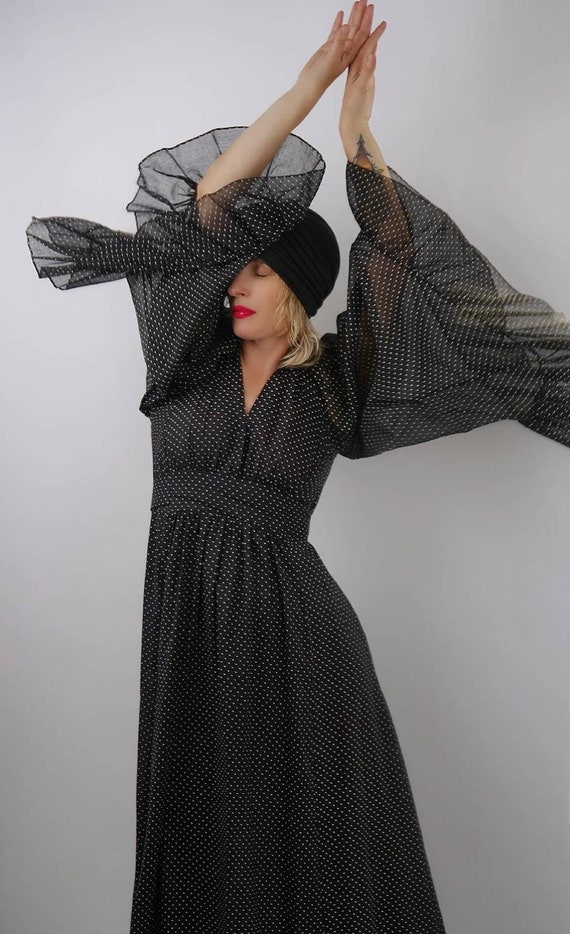 Vintage Angel Sleeve Swiss Dot Maxi Dress