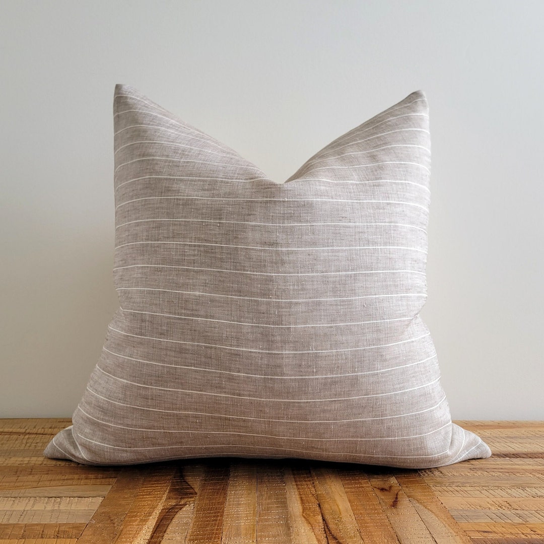 Beige Stripe Pillow Cover Linen Pillow Cover Beige Throw Etsy