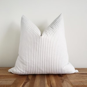 Gray and White Ticking Stripe Pillow Cover | Classic Farmhouse Zippered Throw Pillow Case | Cushion Cover | Modern Farmhouse Decor