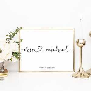 Custom Couples Names Print, Custom Wedding Gift, Couple&#39;s Name Print, Heart Connect Names, Personalised Engagement Gift, Sentimental Gift