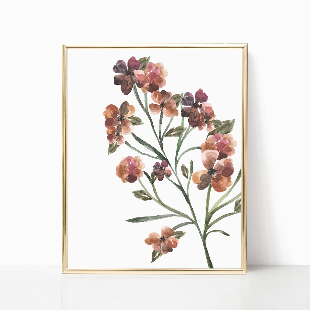 Burnt Orange Floral Watercolor Print | Floral Art Print | Flower Wall ...