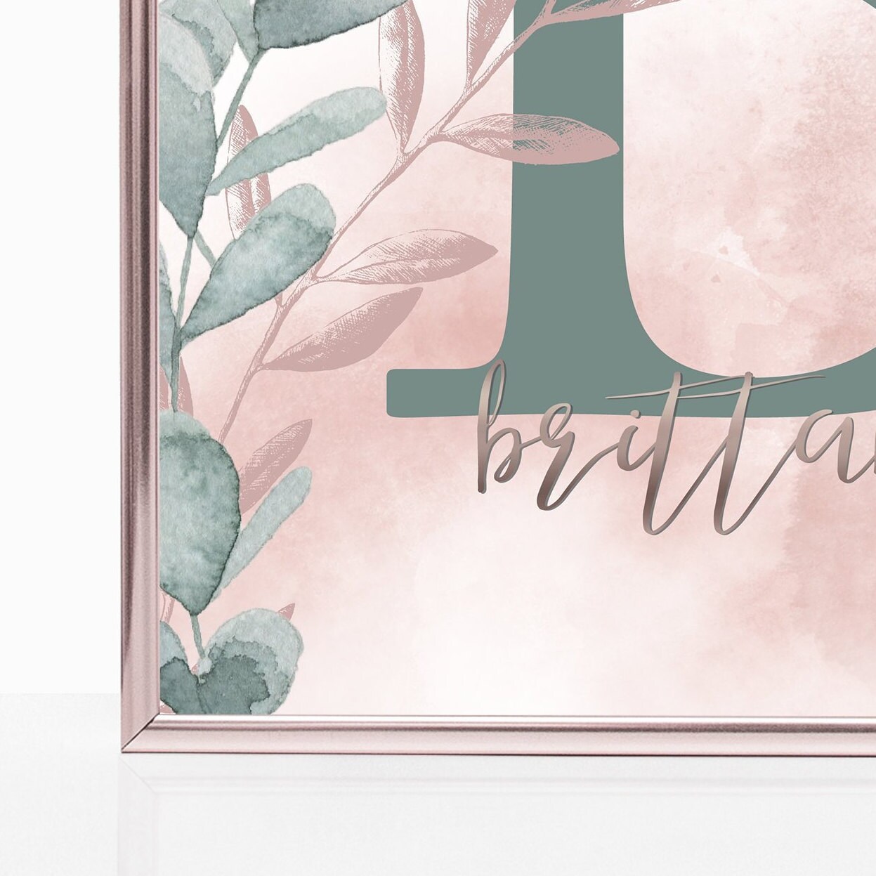 Custom Pink and Green Floral Monogram Printable Personalized | Etsy