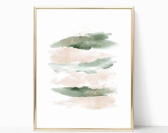 Pink Blush and Gold Abstract Printable, Watercolor Print Poster, Pastel Abstract Watercolor, Bedroom Wall Art, Blush Pink Abstract