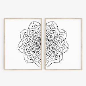 Mandala Wall Prints | Mandala Prints Set of 2 | Yoga Wall Art | Mandala Poster | Boho Mandala Art | Tribal Boho Pattern Wall Posters
