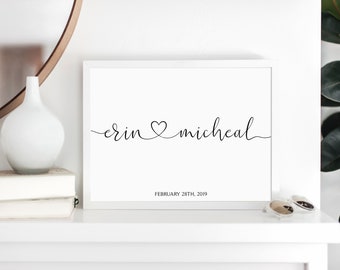 Custom Couples Names Print, Custom Wedding Gift, Couple's Name Print WIth Date, Heart Connect Names, Personalised Engagement Gift