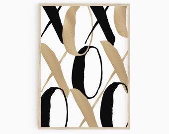 XO Wall Print, XO, Gold Modern Wall Art Prints, Set Of 2, Printable Hugs and Kisses, XO Printable Decor, Valentines Day Wall Art, Love