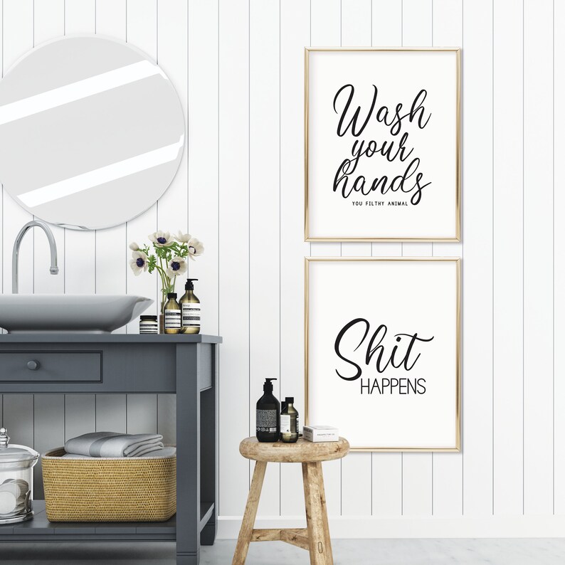 Shit Happens Art Printable Poop Bathroom Quote Powder Room Etsy Canada