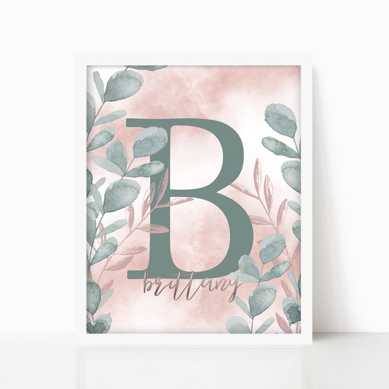 Custom Pink and Green Floral Monogram Printable Personalized | Etsy