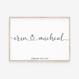 Custom Couples Names Print, Custom Wedding Gift, Couple&#39;s Name Print, Ring Connect Names, Personalised Engagement Gift, Sentimental Gift