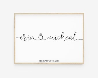 Custom Couples Names Print, Custom Wedding Gift, Couple's Name Print, Ring Connect Names, Personalised Engagement Gift, Sentimental Gift