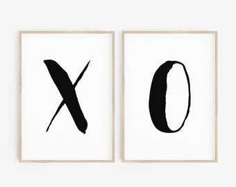 XO Wall Print, XO, Modern Wall Art Prints, Set Of 2, Printable Hugs and Kisses, XO Printable Decor, Valentines Day Wall Art, Love