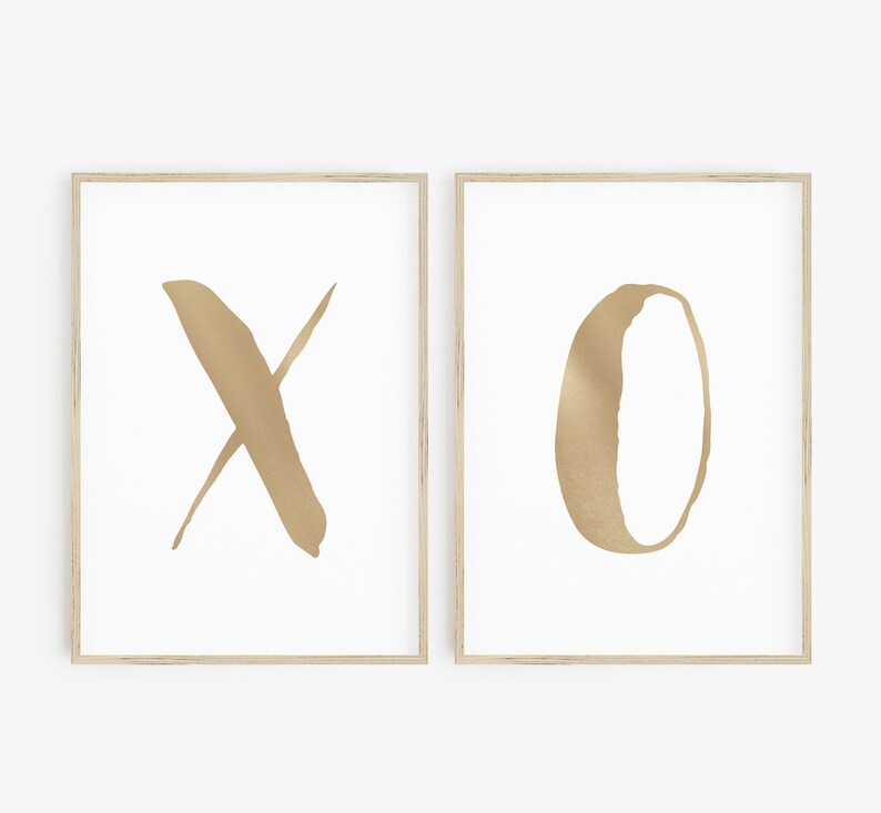 XO Wall Print, XO, Gold Modern Wall Art Prints, Set of 2, Printable