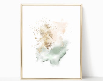 Pink Blush and Gold Abstract Printable, Watercolor Print Poster, Pastel Abstract Watercolor, Bedroom Wall Art, Blush Pink Abstract