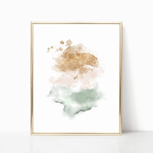 Pink Blush and Gold Abstract Printable, Watercolor Print Poster, Pastel Abstract Watercolor, Bedroom Wall Art, Blush Pink Abstract