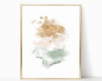 Pink Blush and Gold Abstract Printable, Watercolor Print Poster, Pastel Abstract Watercolor, Bedroom Wall Art, Blush Pink Abstract