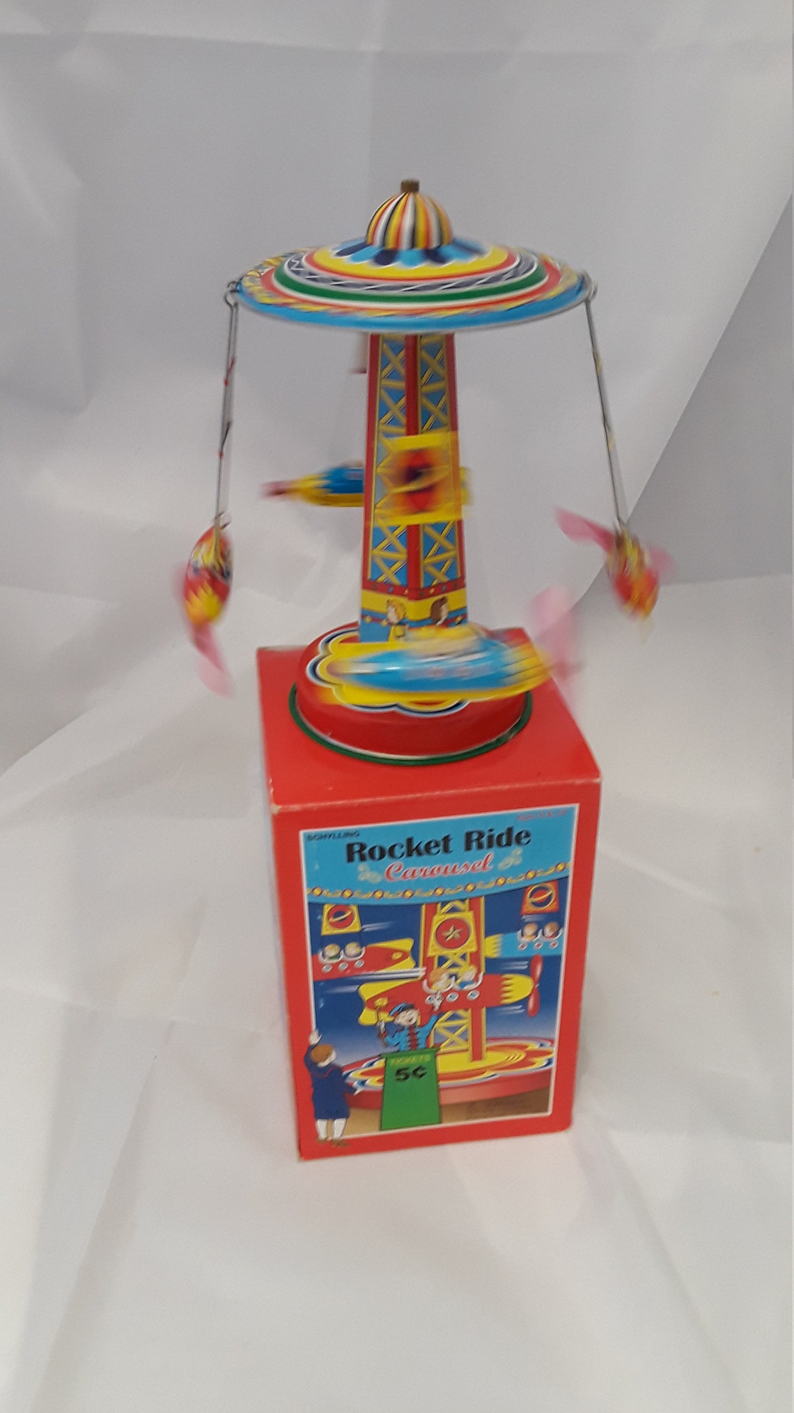 Rocket Ride Carousel Tin Toy Schylling 2000 7 Tall Etsy