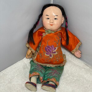 Vintage Chinese Doll 9.5 Tall Unmarked image 7